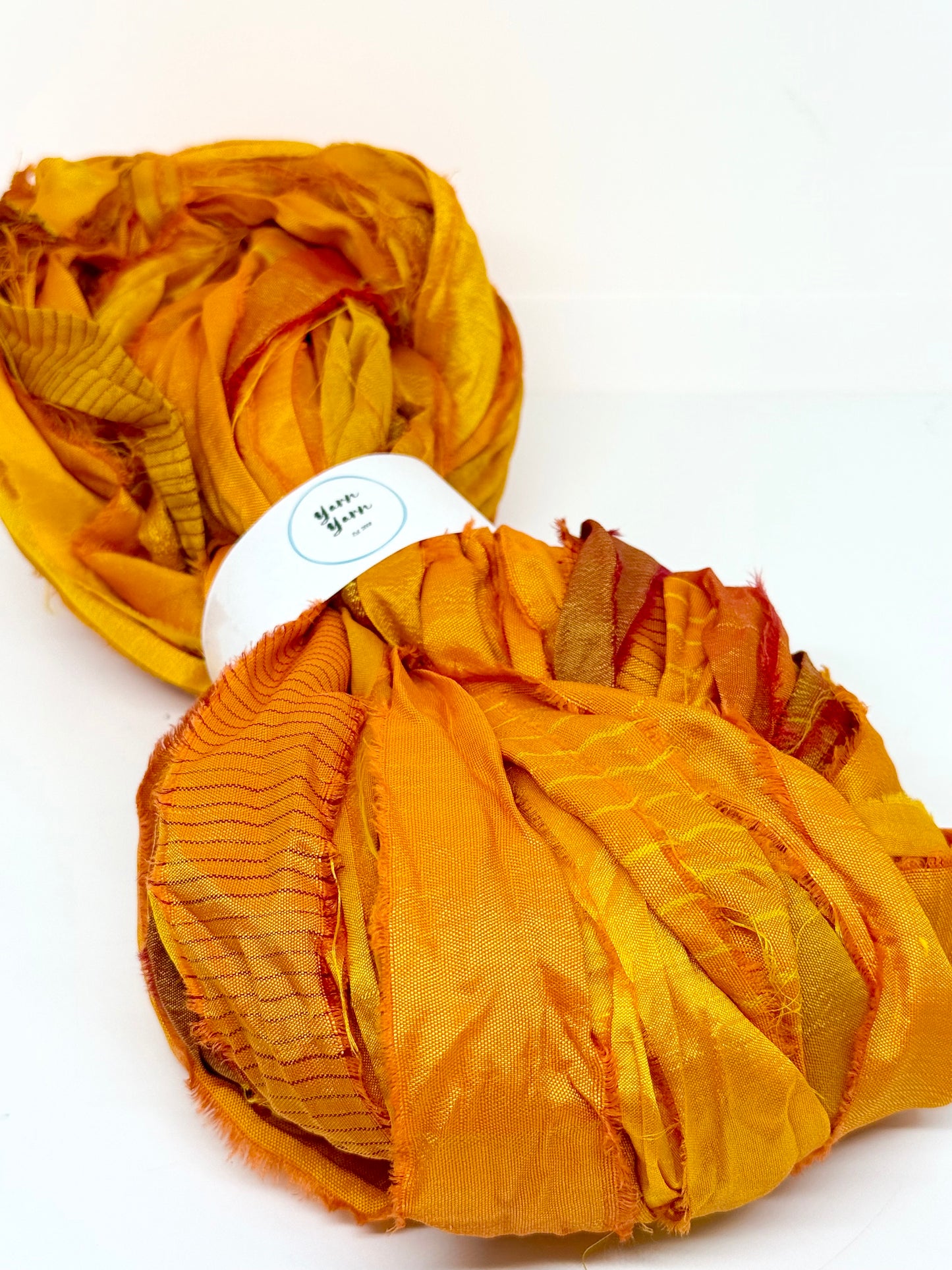 Sari silk ribbon, Golden Ember - fibre arts and crafts.