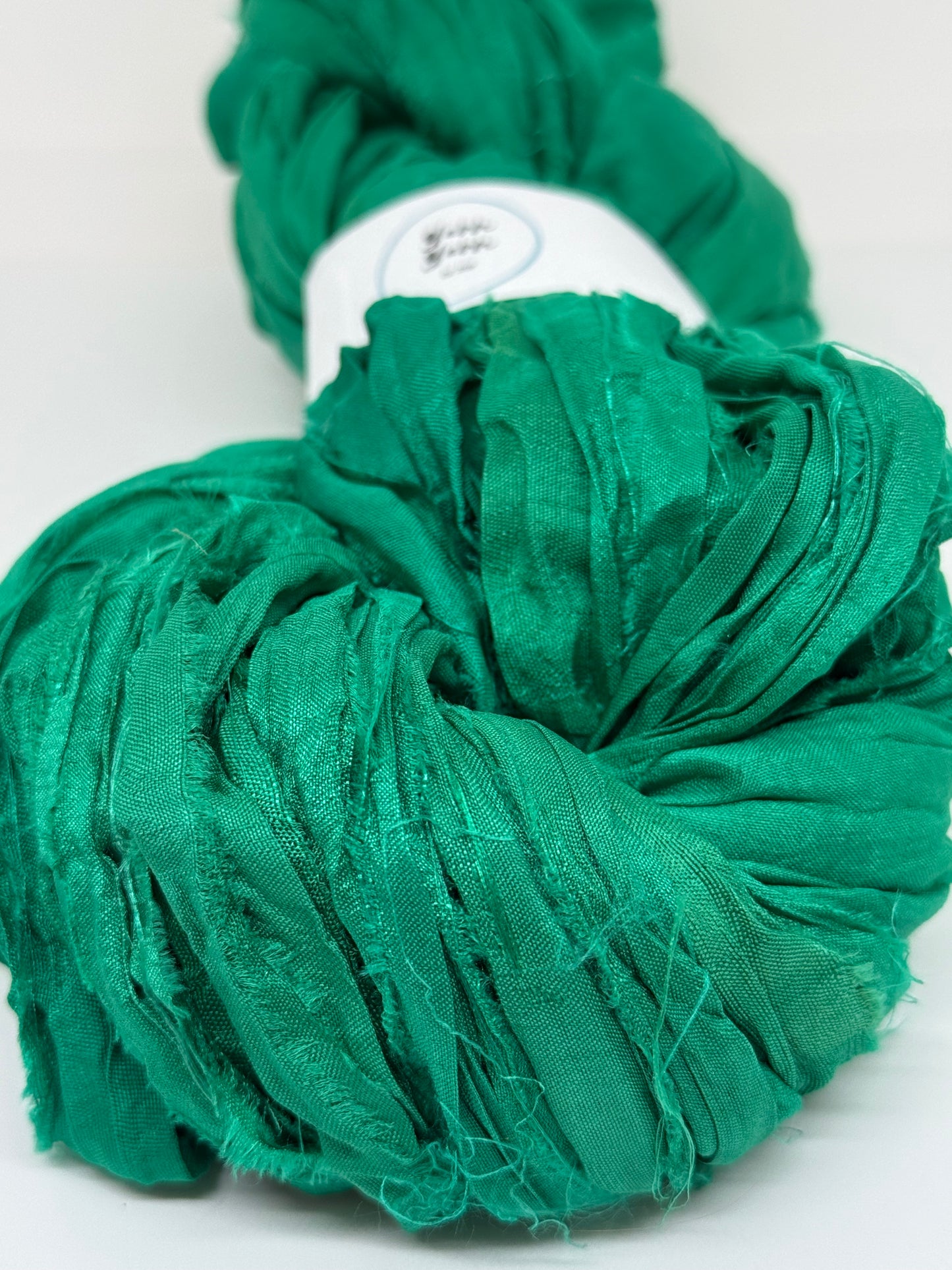 Sari silk ribbon, emerald green. Ribbon yarn.