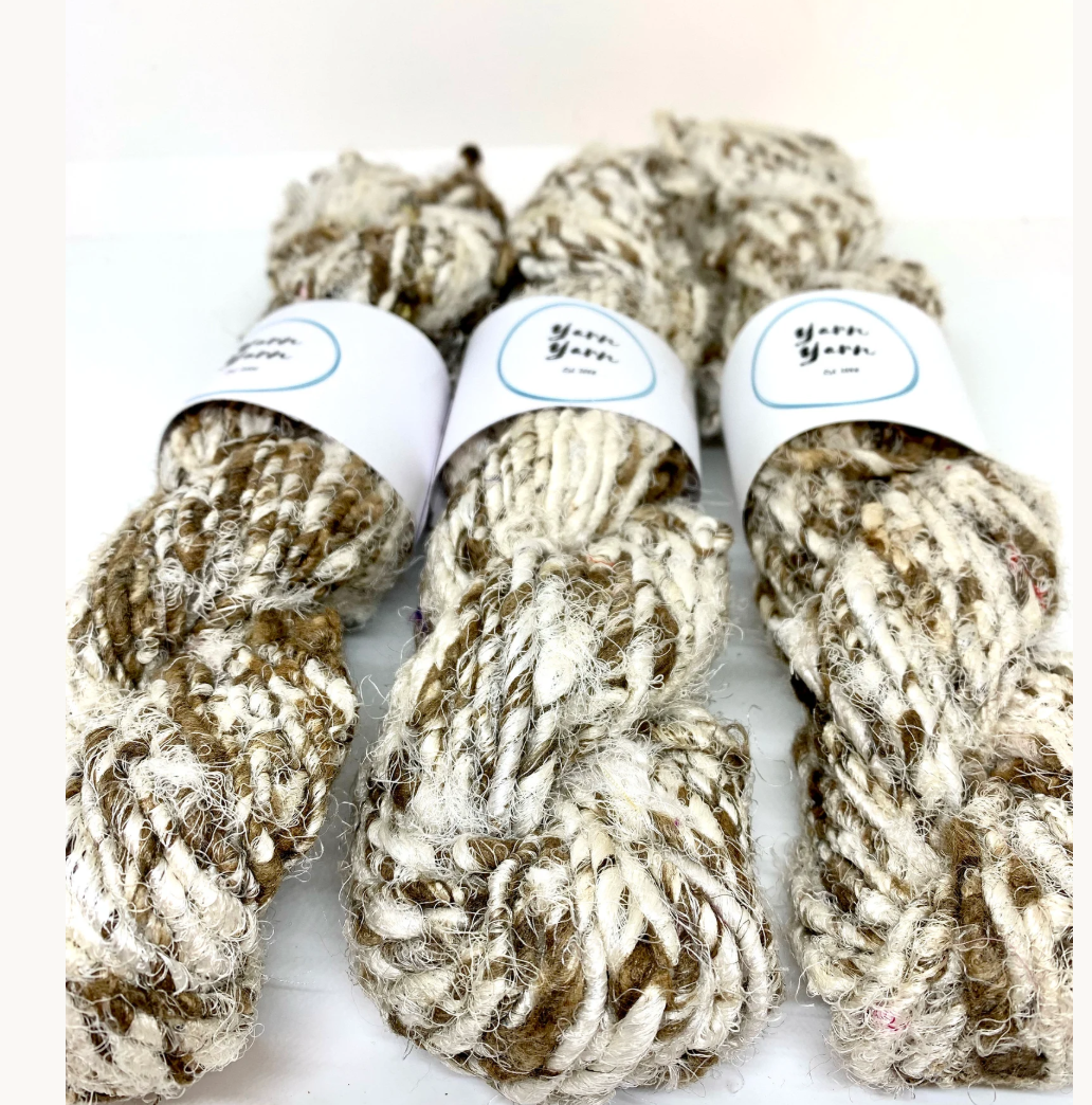 Raw peduncle silk and linen handspun yarn | ethical weaving | fibre arts