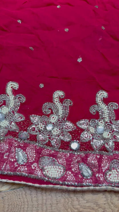 PURE SILK full sari. Heavily beaded. Red. Vintage saree. SOLD OUT