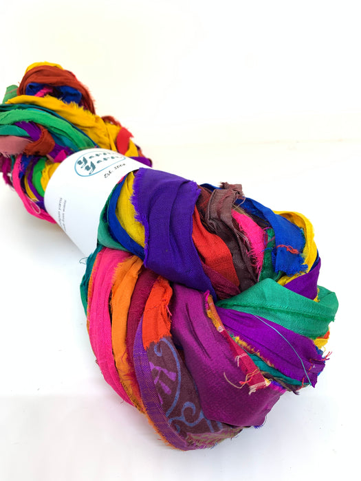 Sari silk ribbon, multicoloured sari silk.