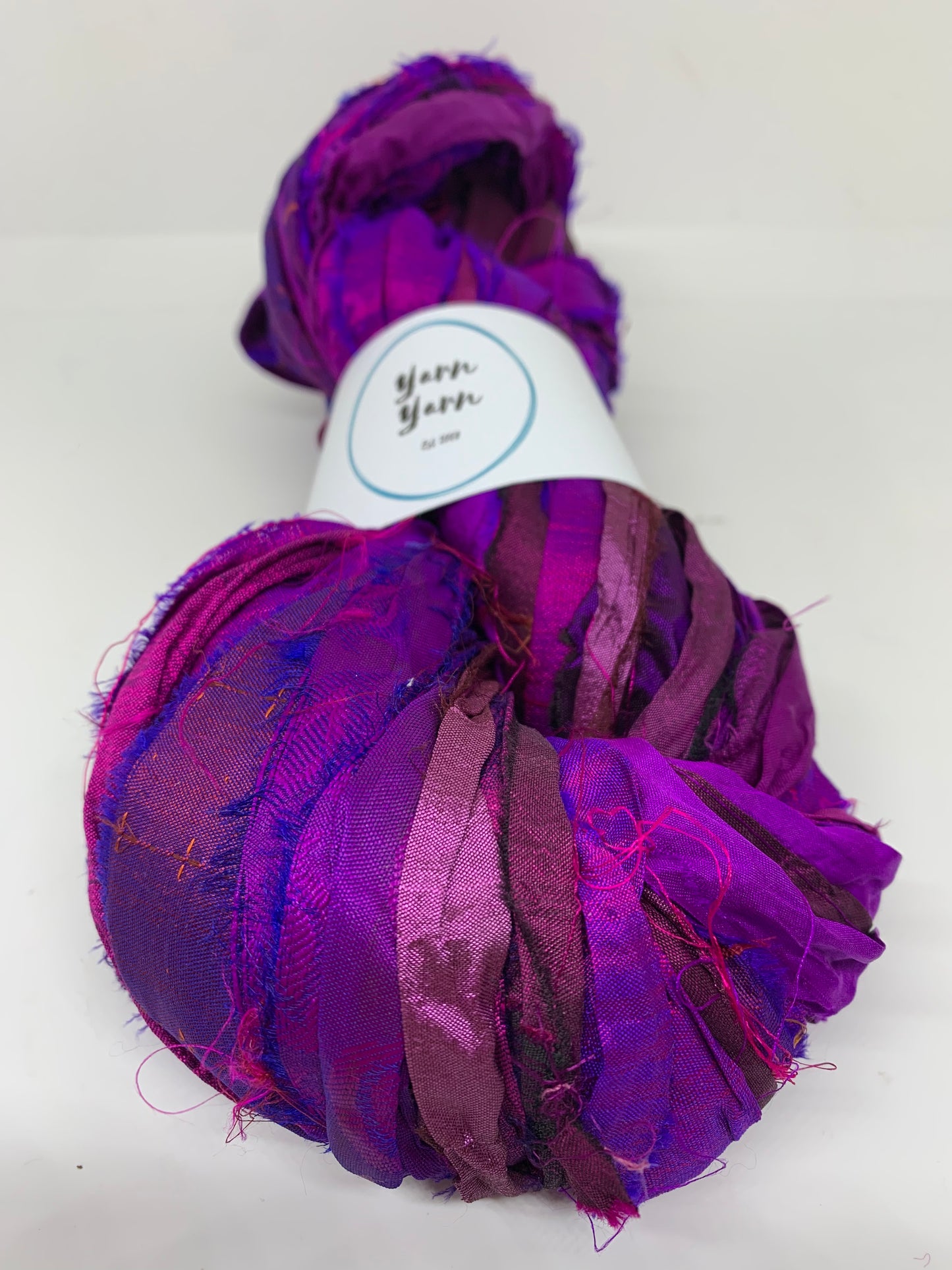 Sari silk ribbon, magenta. Ribbon yarn.