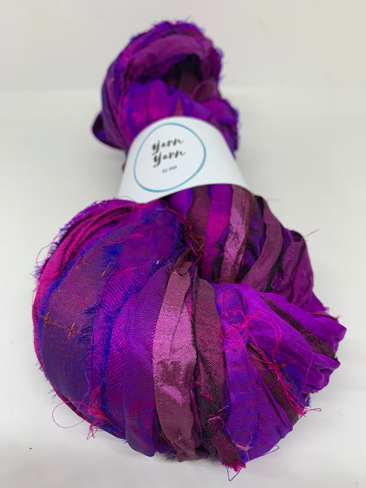 Sari silk ribbon, magenta. Ribbon yarn.