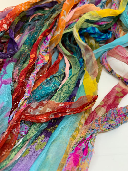 Remnants from silk scarf making.