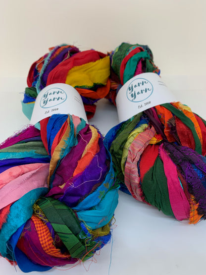 Sari Silk Ribbon – Multicoloured Recycled Yarn for fibre arts and crafts.