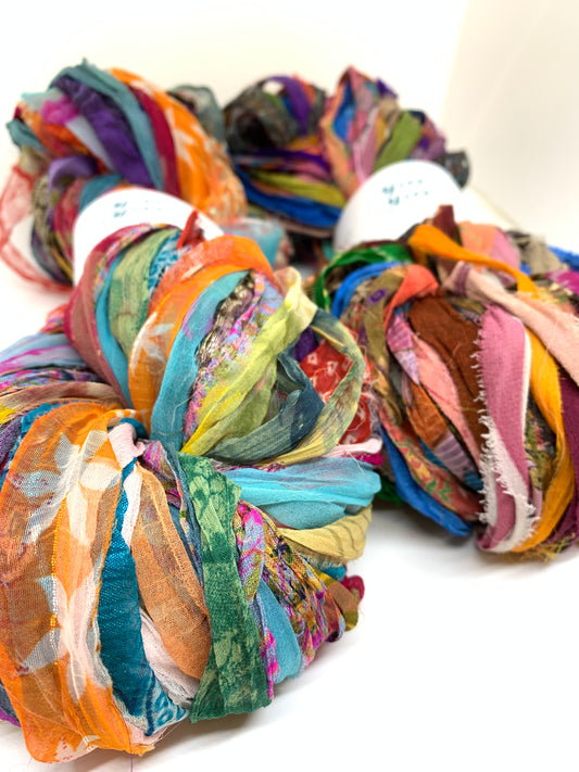 Remnants from silk scarf making.