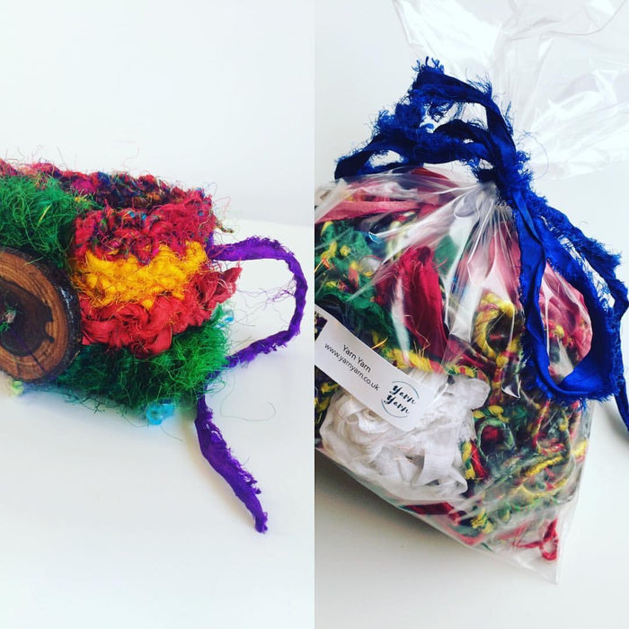 Mixed bag of loose ends, sari silk RIBBON. 100g