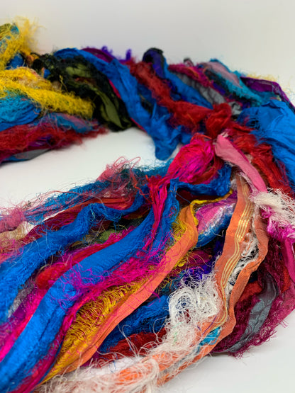 Sari silk ribbon, eyelash textured ribbon yarn.