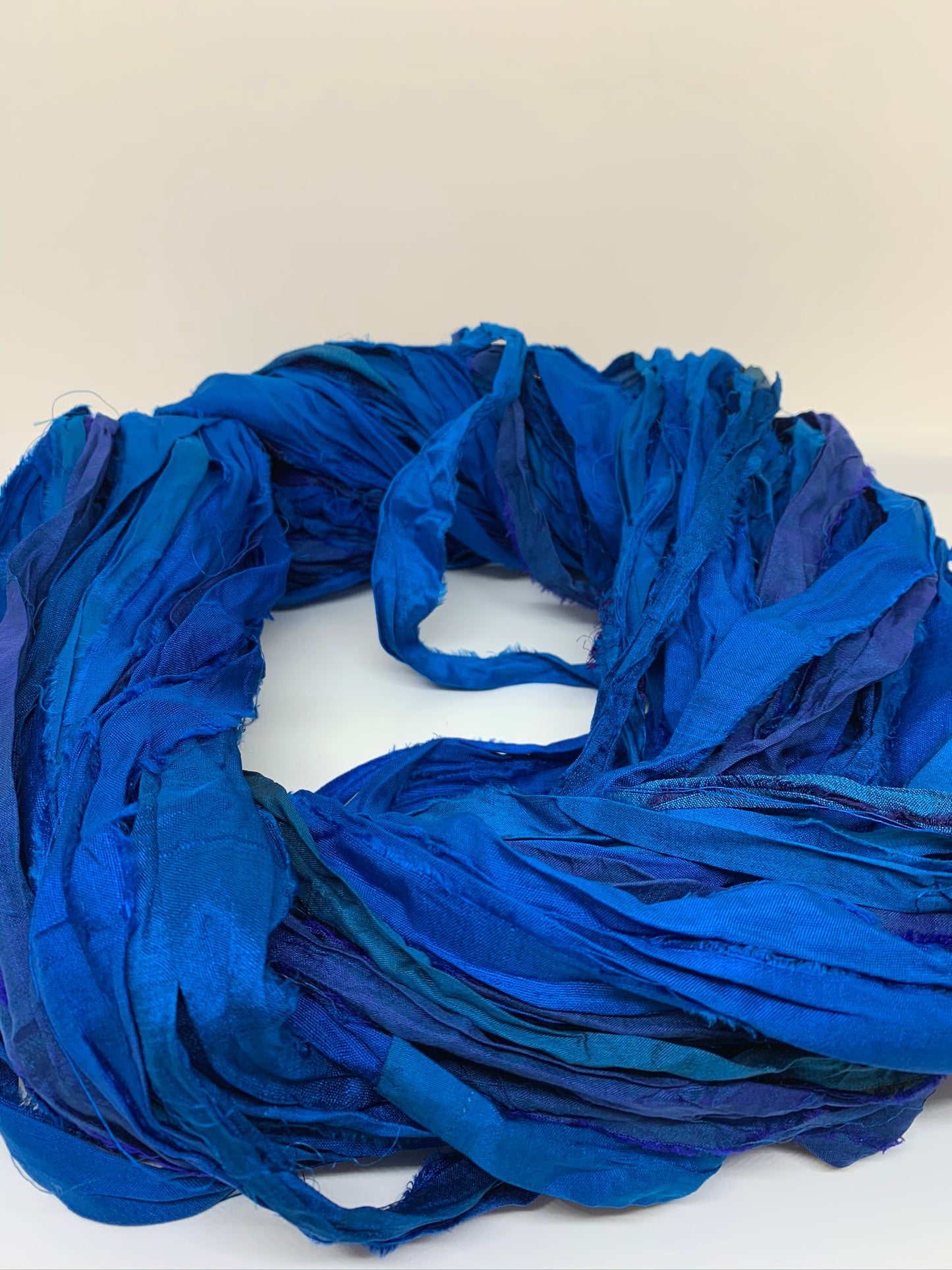 Sari Silk Ribbon Yarn In Midnight Blue for Textile Arts and Crafts