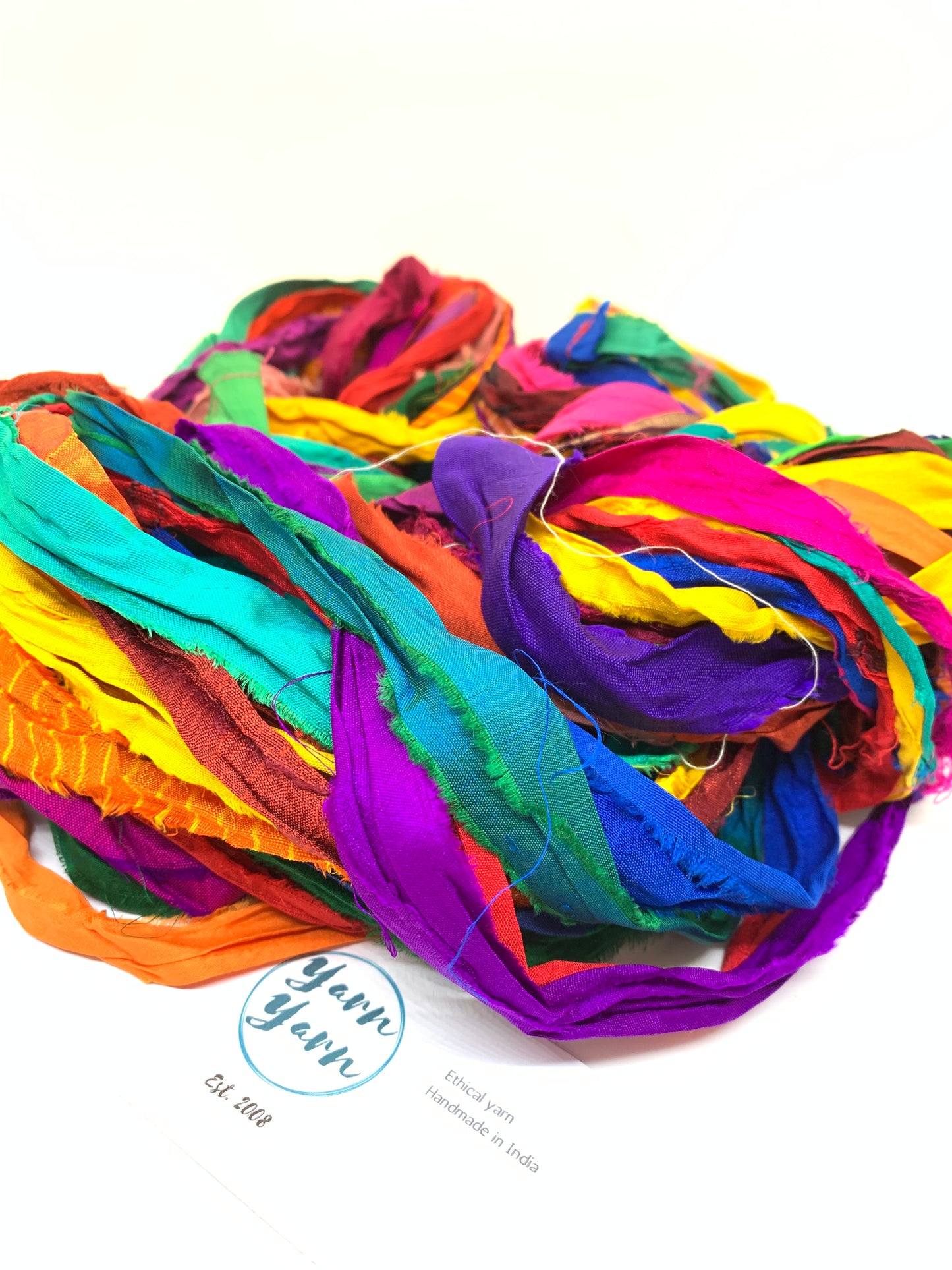 Sari Silk Ribbon – Multicoloured Recycled Yarn for fibre arts and crafts.