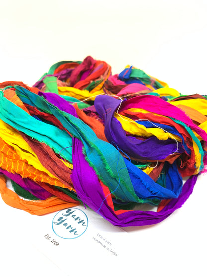 Sari Silk Ribbon – Multicoloured Recycled Yarn for fibre arts and crafts.