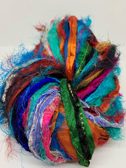 Sari silk ribbon, eyelash textured ribbon yarn.