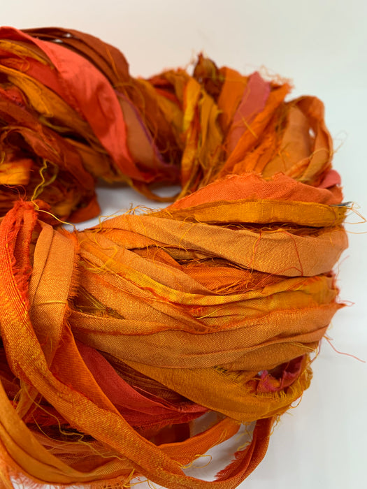 Sari silk ribbon, jewel toned golden orange.