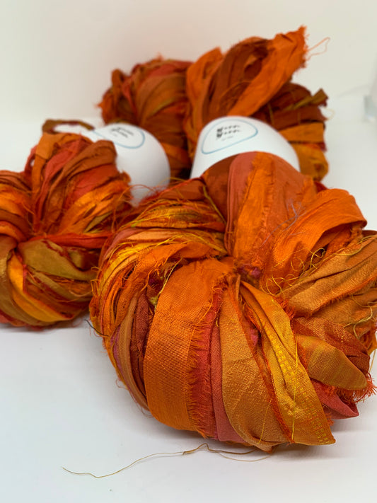Sari silk ribbon, golden bright orange.