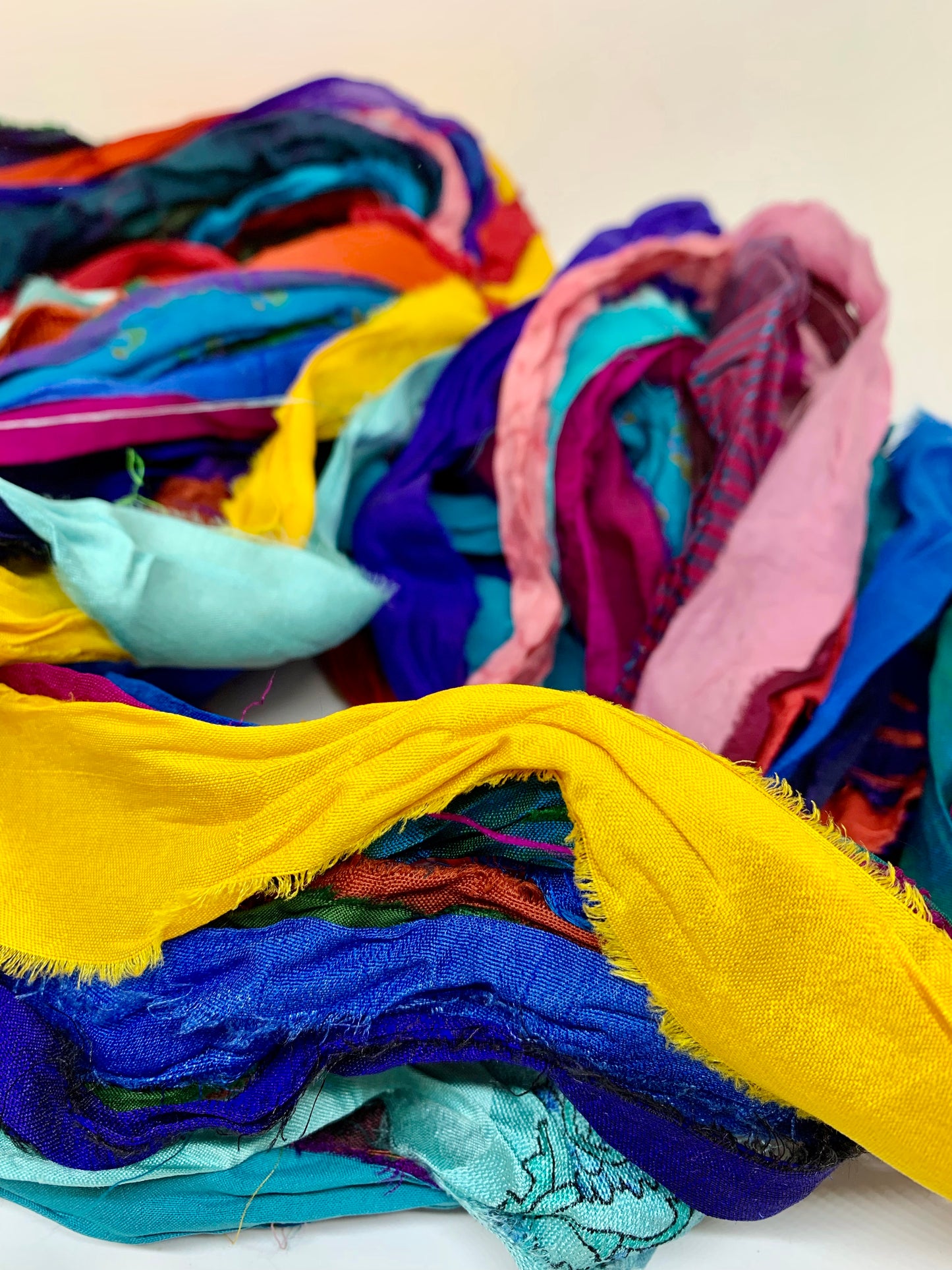 Sari Silk Ribbon – Multicoloured Recycled Yarn for fibre arts and crafts.
