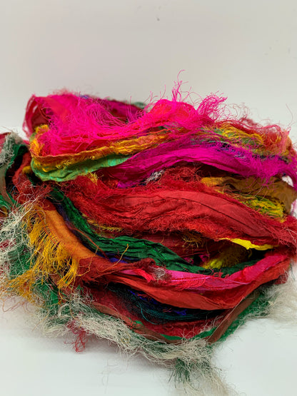 Sari silk ribbon, eyelash textured ribbon yarn.