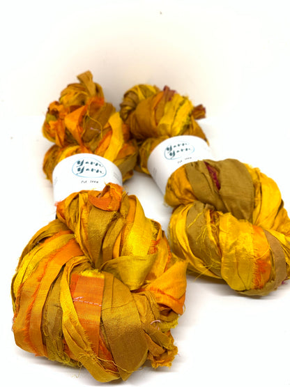 Golden Yellow Silk Ribbon Yarn – Recycled Sari Silk