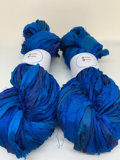 Sari Silk Ribbon Yarn In Midnight Blue for Textile Arts and Crafts