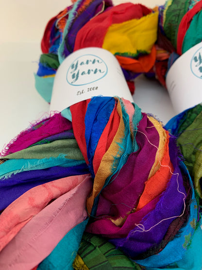 Sari Silk Ribbon – Multicoloured Recycled Yarn for fibre arts and crafts.