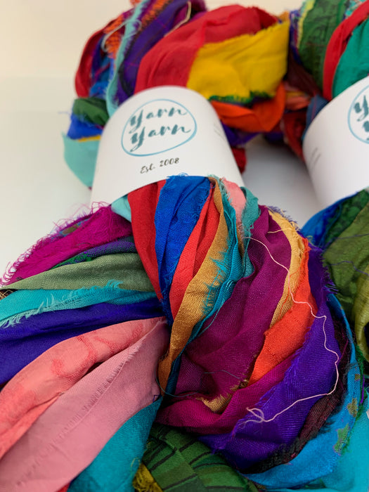 Sari silk ribbon, multicoloured sari silk.