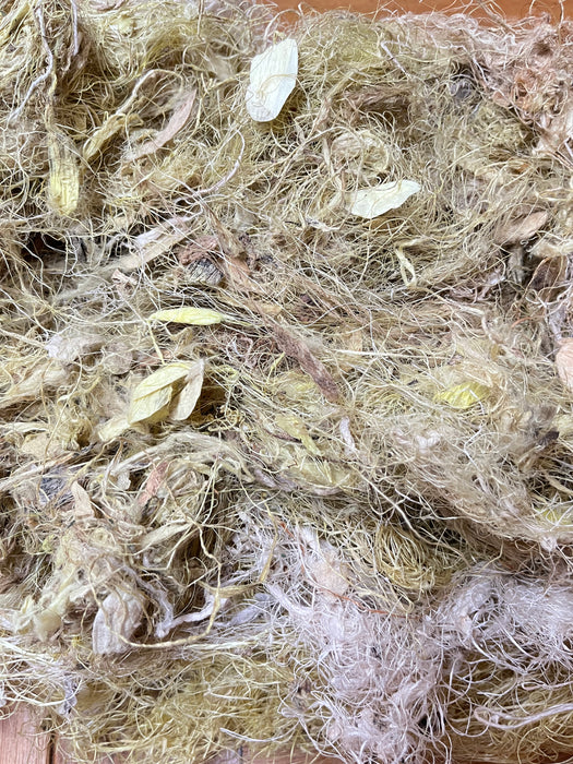 Kibisu fibres are waste silk off the cocoon.