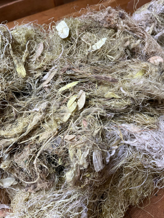 Kibisu fibres are waste silk off the cocoon.